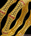 BR2022-2.4 Size Gorgeous Net Pattern Gold Plated Bangle Ruby Stone