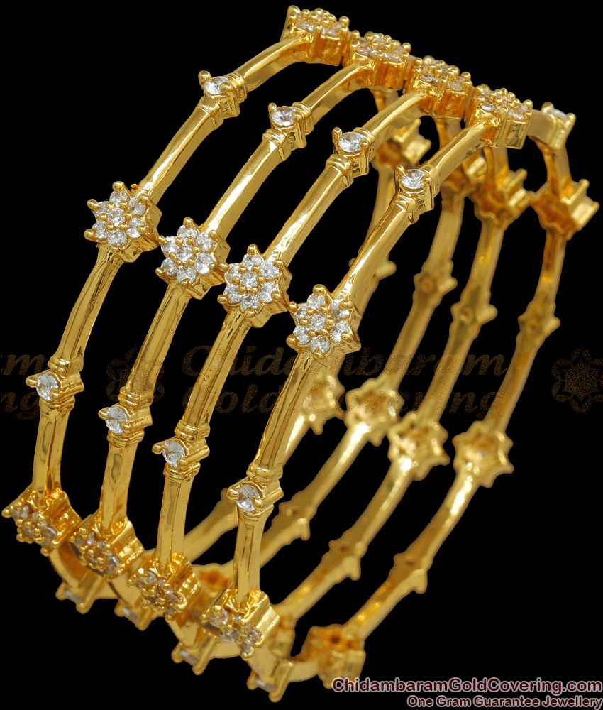 BR2030-2.8 Set of Four Diamond Collections Gold Bangles For Party Wear