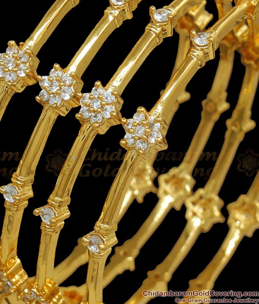 BR2030-2.6 Set of Four Diamond Collections Gold Bangles For Party Wear