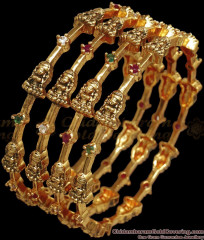 BR2031-2.4 New Arrivals Set of Four Gold Antique Bangle Lakshmi Design BR2031-2.4 New Arrivals Set of Four Gold Antique Bangle Lakshmi Design