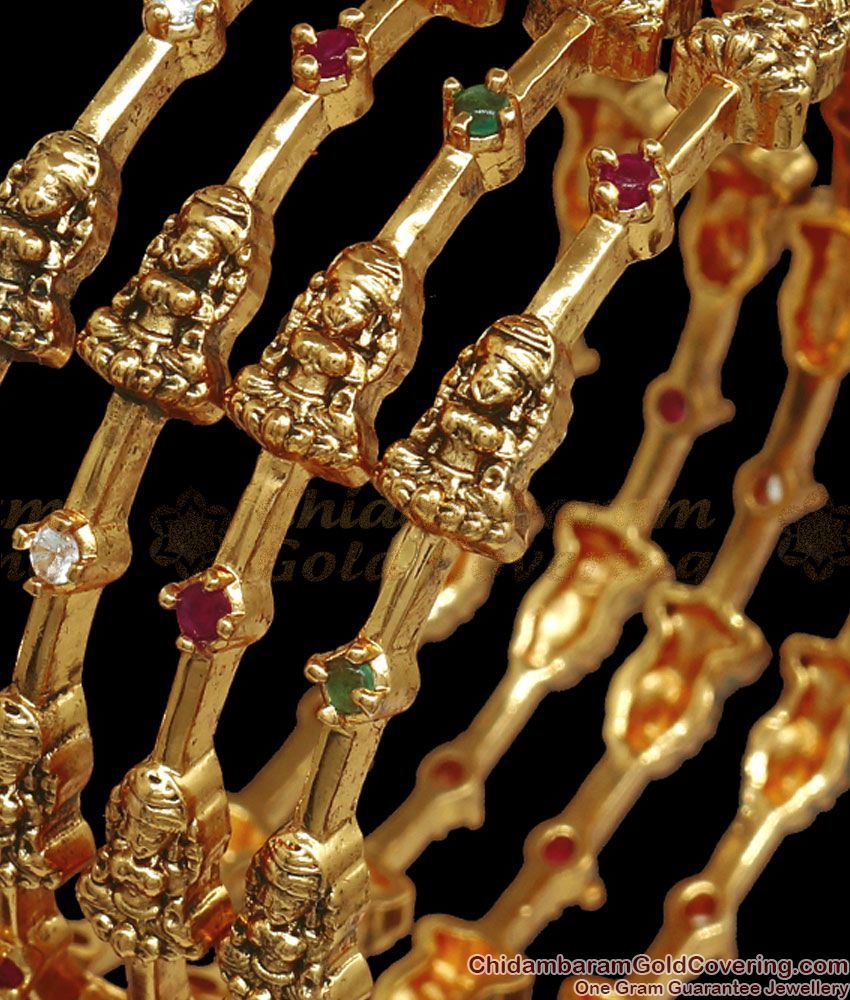 BR2031-2.6 New Arrivals Set of Four Gold Antique Bangle Lakshmi Design
