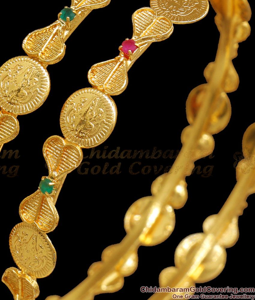 BR2035-2.8 Size One Gram Gold Bangles Lakshmi Kasu Design