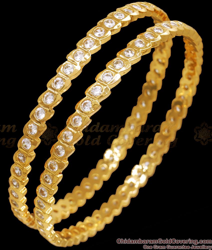 BR2058-2.8 Size Real Impon Gold Bangle White Stone Collection