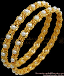 BR2066-2.4 Size Traditional Pearl Studded Gold Plated Bangles Shop Online