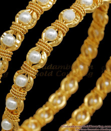 BR2066-2.4 Size Traditional Pearl Studded Gold Plated Bangles Shop Online