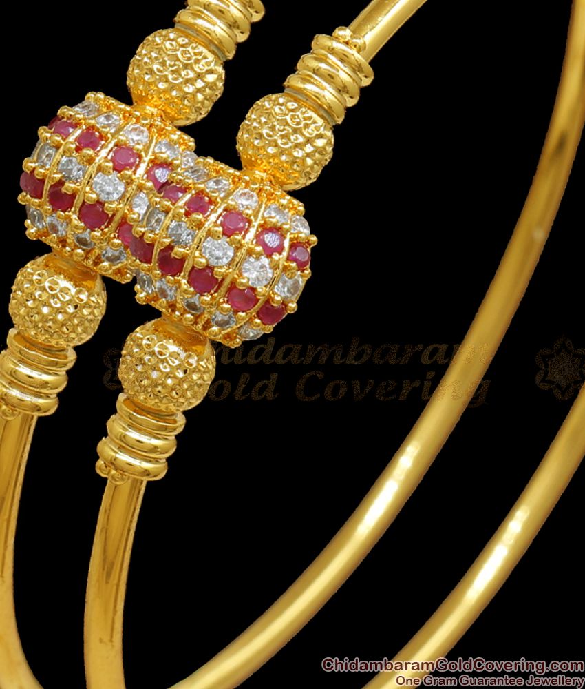 BR2084-2.6 Size Ad Stone Ball Design Gold Plated Bangle Shop Online