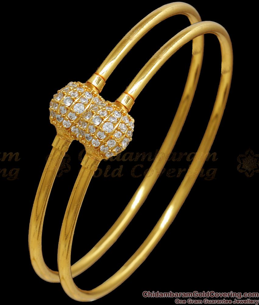 BR2085-2.8 Size Gold Plated Bangle White Stone Ball Collections