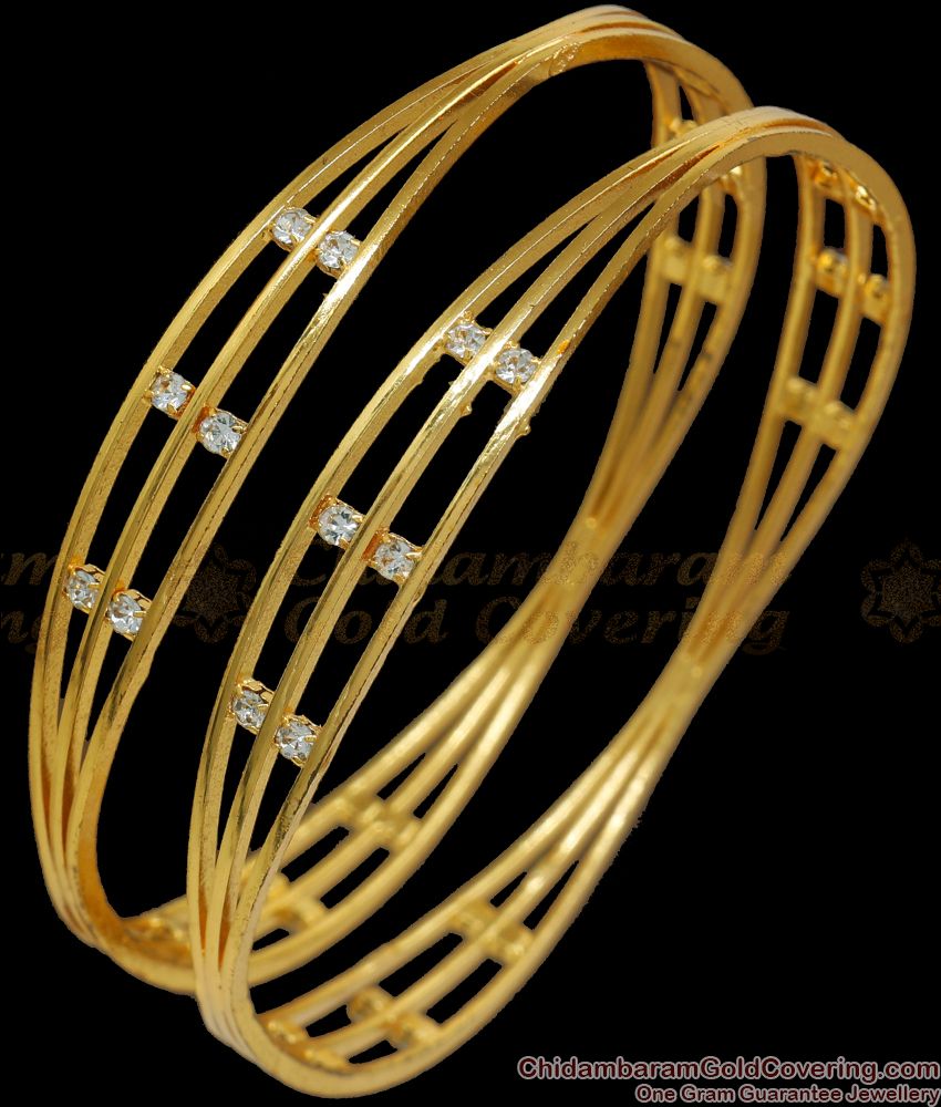BR2087-2.8 Size 3 Line 1 Gram Gold Bangle With Stones Office and College Wear