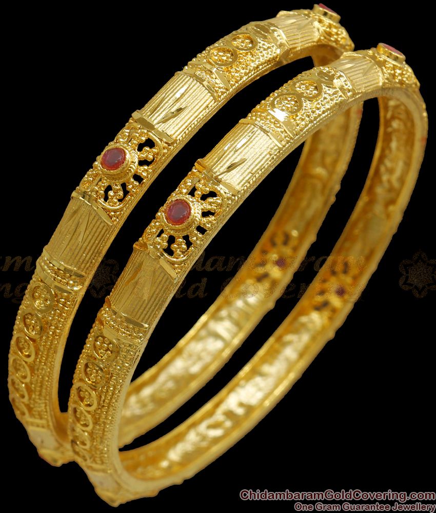 BR2093-2.6 Size Suryakala Bangles Two Gram Gold Bangle Ruby Stone Collections