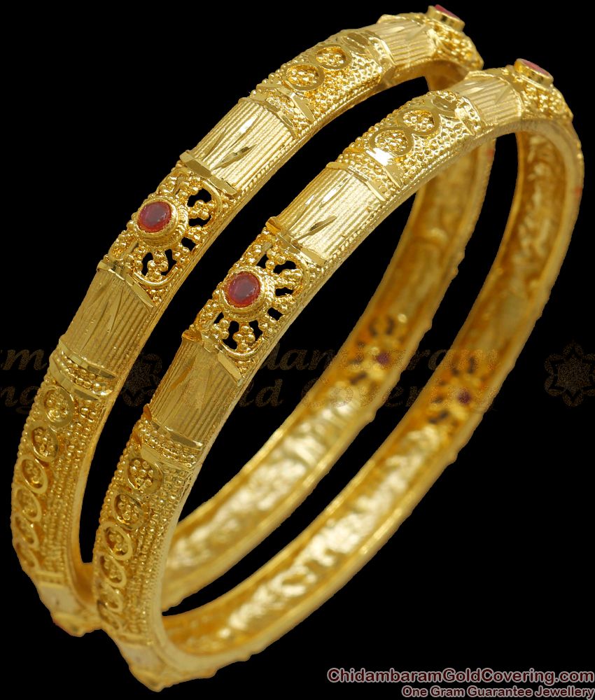 BR2093-2.8 Size Suryakala Bangles Two Gram Gold Bangle Ruby Stone Collections