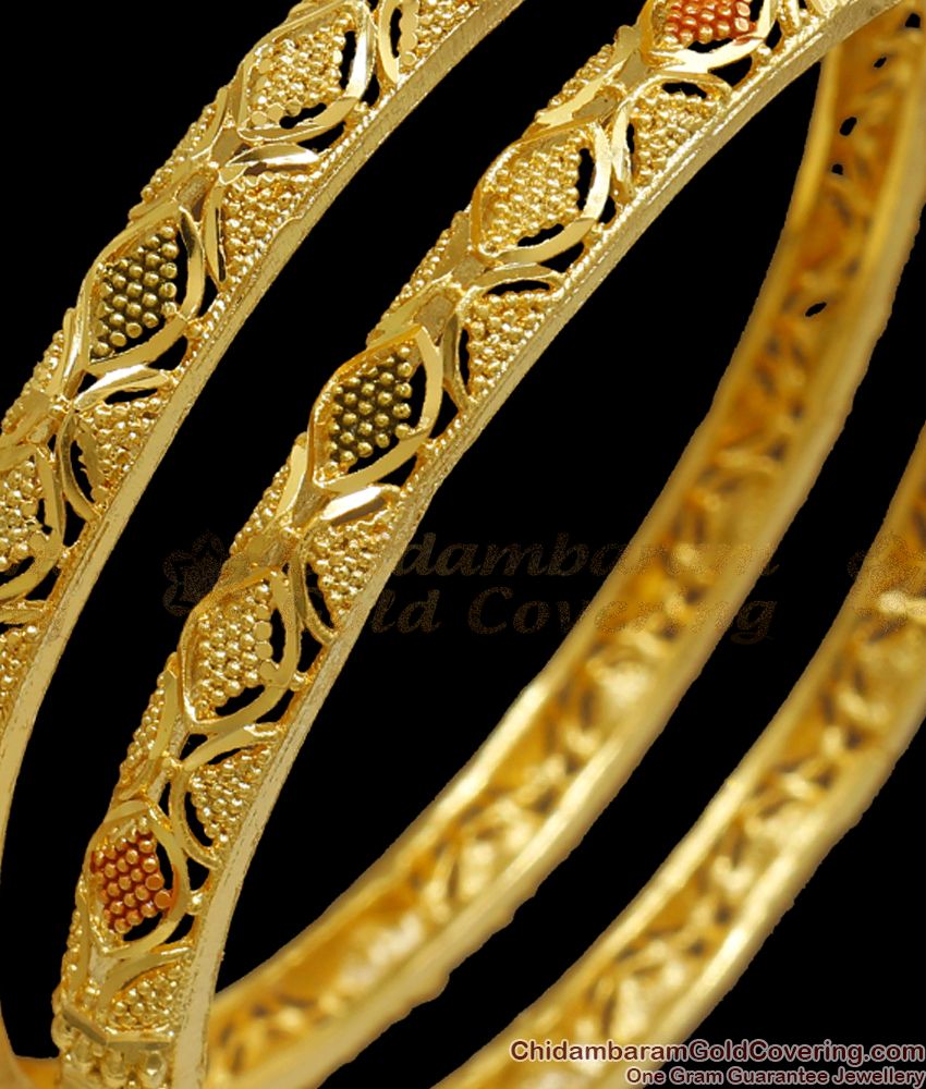 BR2094-2.8 Size Set Of Two Forming Gold Bangles Meenakari Pattern