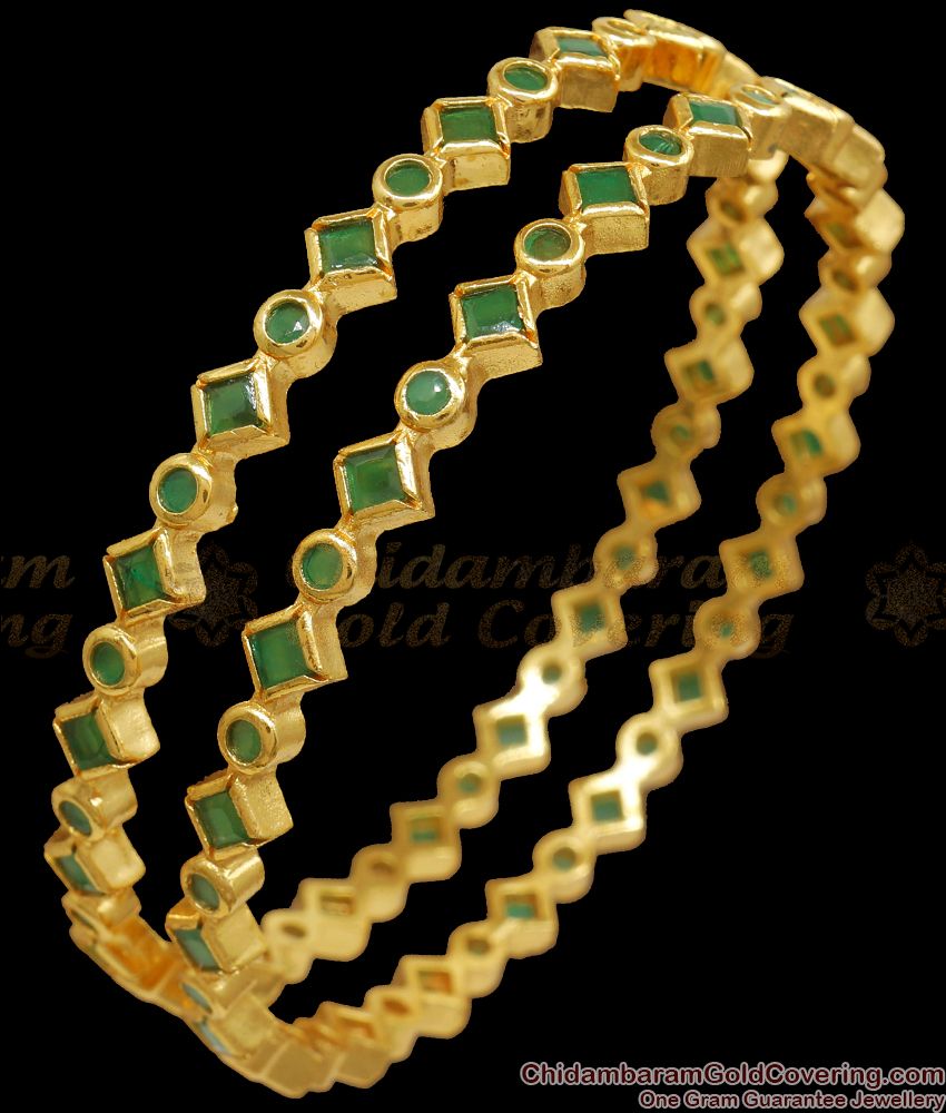 BR2107-2.10 Size Grand Kemp Green Stone Bangles Gold Plated Jewelry
