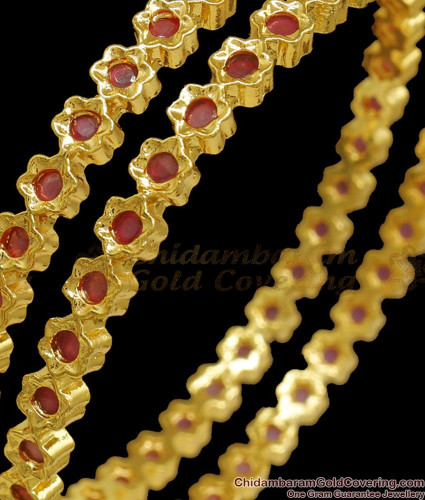 BR2109 2.8 Size Floral Ruby Stone Gold Bangles Party Wear