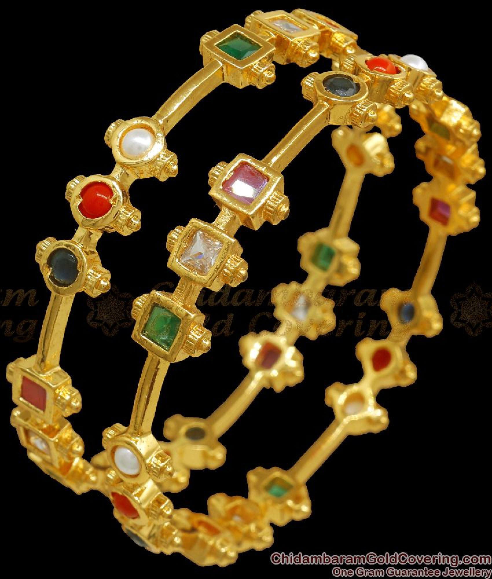 BR2112-2.4 Size Navarathina Kall Gold Plated Bangles Shop Online