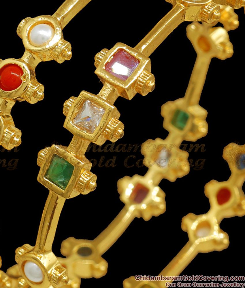BR2112-2.6 Size Navarathina Stone Bangles Gold Plated Imitation Jewelry Shop Online