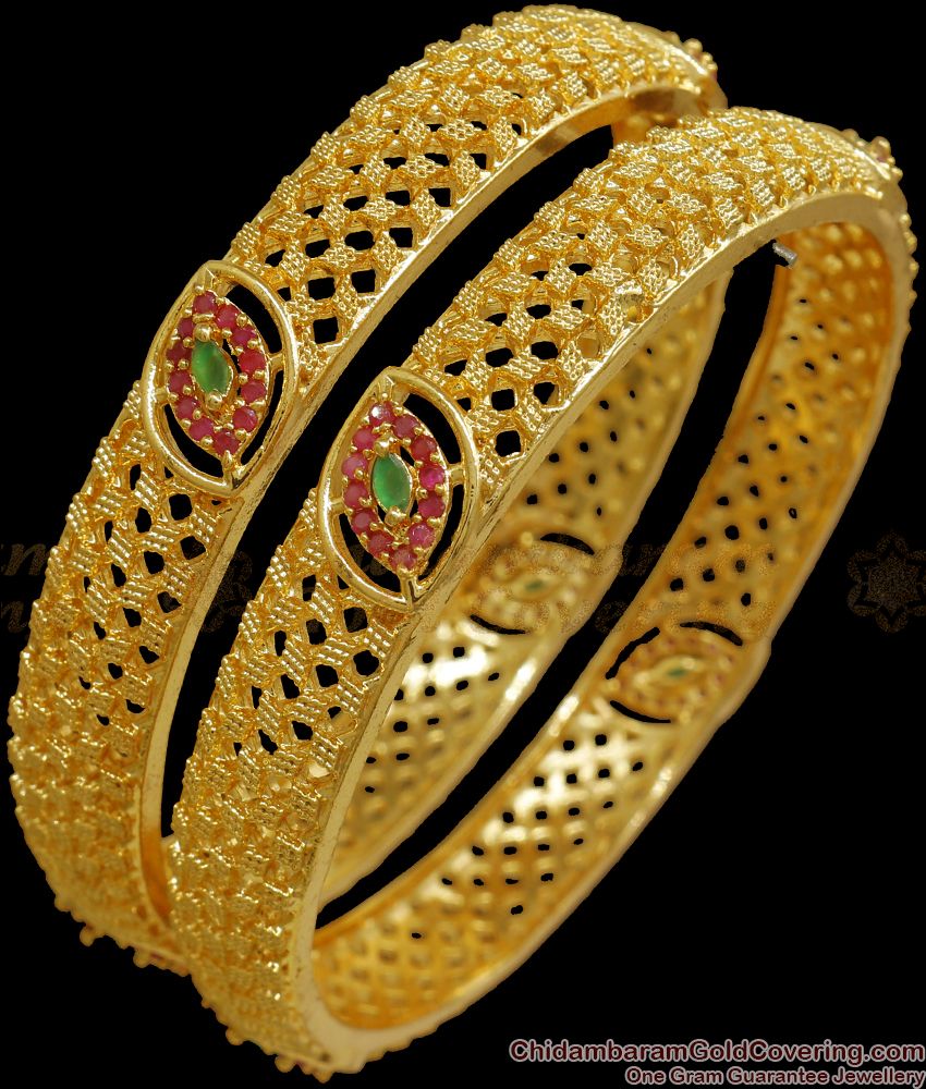 BR2115-2.8 Size Handcrafted Gold Pattern Bangles Leaf Design