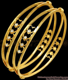 BR2119-2.4 Size One Gram Gold Bangle Heart Design With White Stones