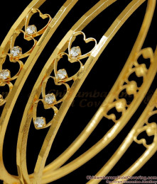 BR2119-2.4 Size One Gram Gold Bangle Heart Design With White Stones