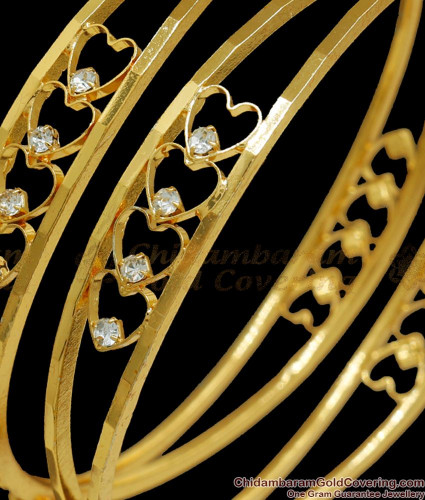 Size One Gram Gold Bangle Heart Design With White Stones