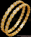 BR2121-2.4 Size Traditional 5 Metal Impon Bangles White Stone Pattern
