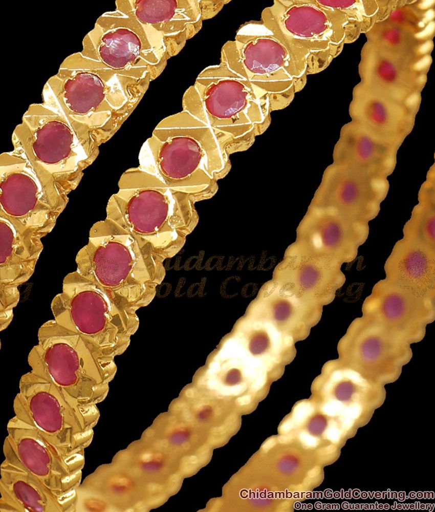 BR2123-2.6 Size Full Ruby Stone Impon Panchaloha Bangle Collections