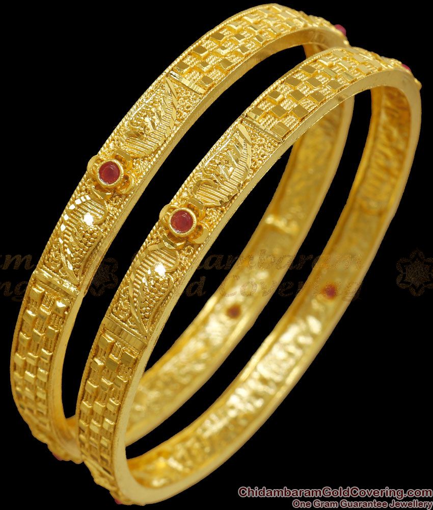 BR2128-2.4 Size Latest Two Gram Gold Bangle Ruby Stone Collections