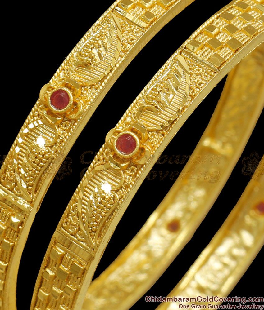 BR2128-2.10 Size Latest Two Gram Gold Bangle Ruby Stone Collections