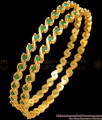 BR2132-2.6 Size Thin Emerald Stone Gold Plated Bangles Shop Online