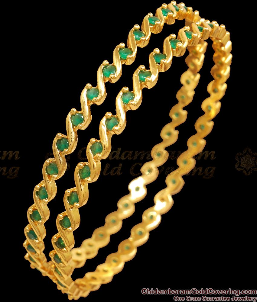 BR2132-2.8 Size Thin Emerald Stone Gold Plated Bangles Shop Online