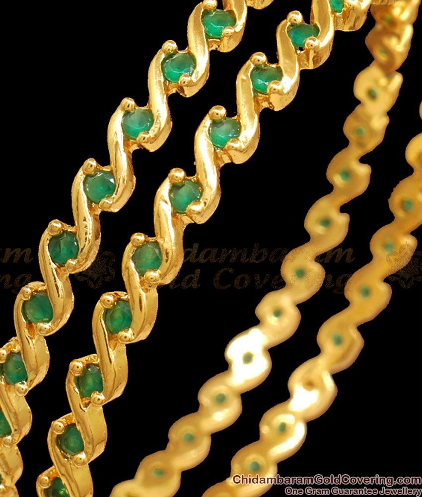 BR2132-2.6 Size Thin Emerald Stone Gold Plated Bangles Shop Online