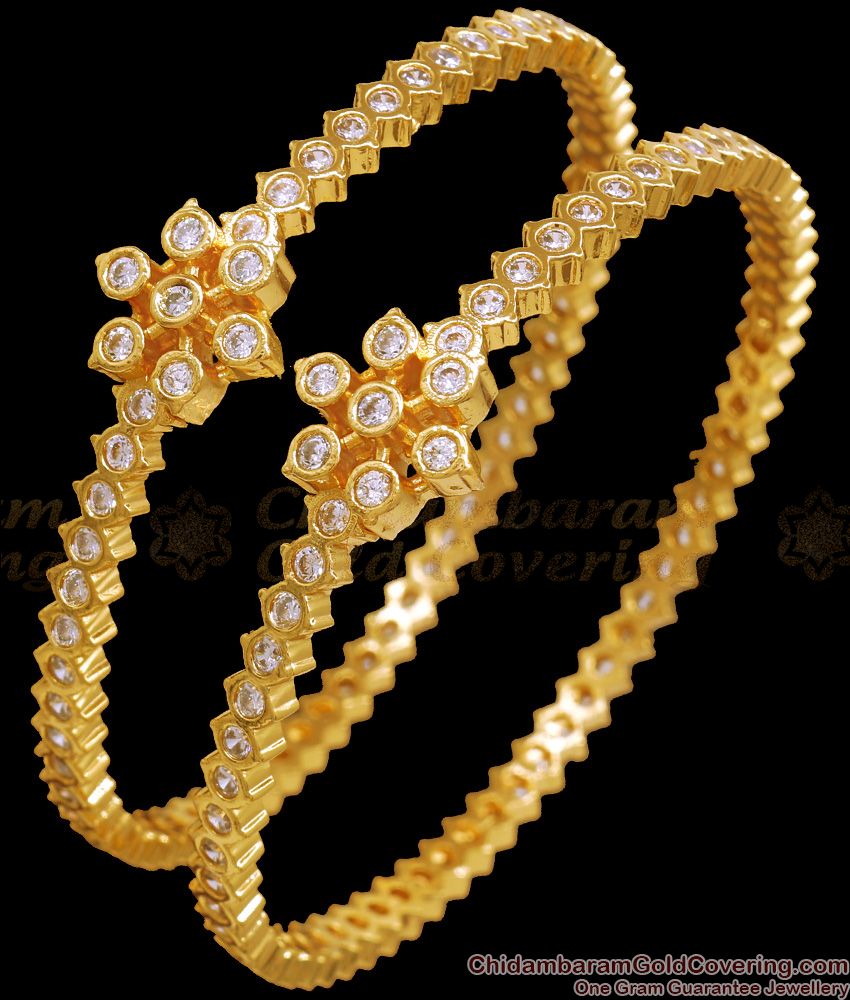 BR2148-2.8 Size Gold Impon Bangles White Stone Five Metal Jewelry Shop Online