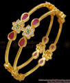 BR2149-2.8 Size Beautiful Set Of 2 CZ Ruby tone Gold Bangles Shop Online