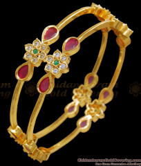 BR2149-2.8 Size Beautiful Set Of 2 CZ Ruby tone Gold Bangles Shop Online BR2149-2.8 Size Beautiful Set Of 2 CZ Ruby tone Gold Bangles Shop Online