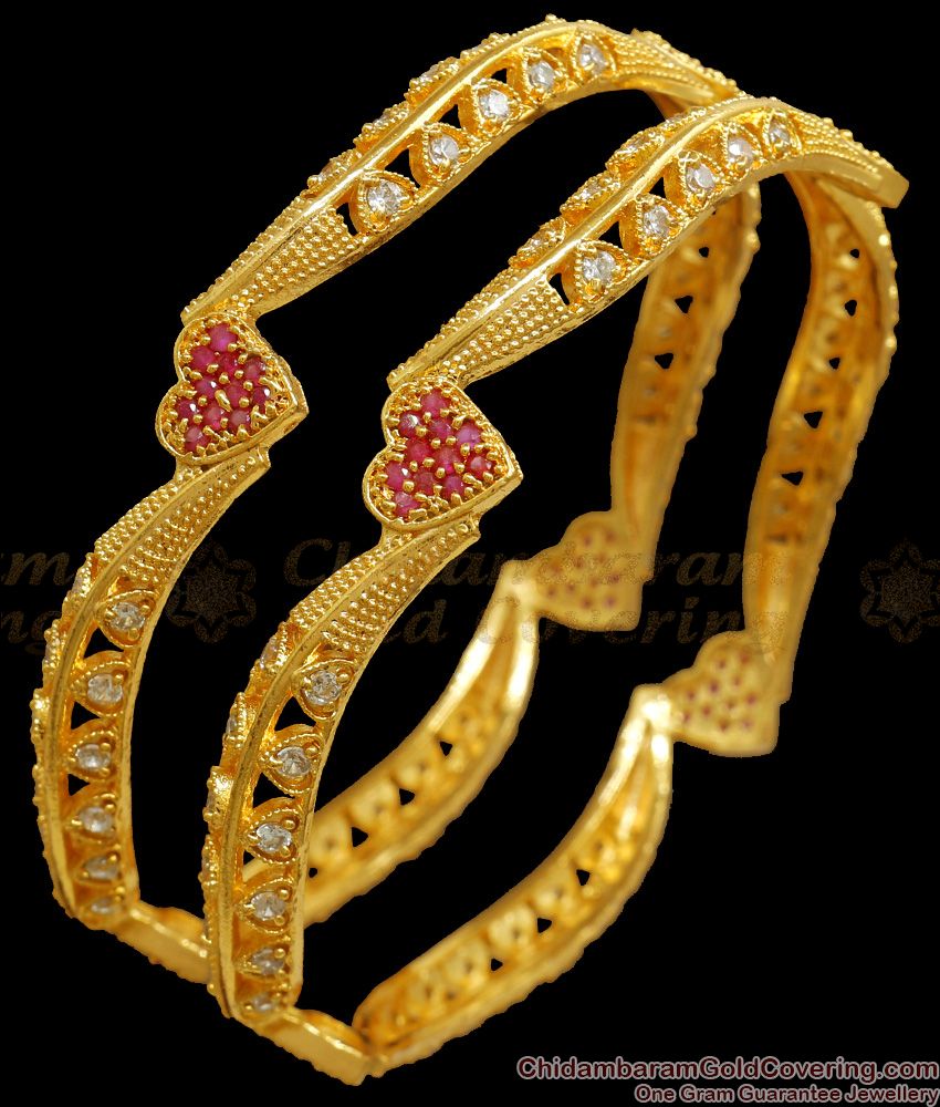 BR2150-2.6 Size Gorgeous Heart Shaped Gold Plated Bangle Stone Collections