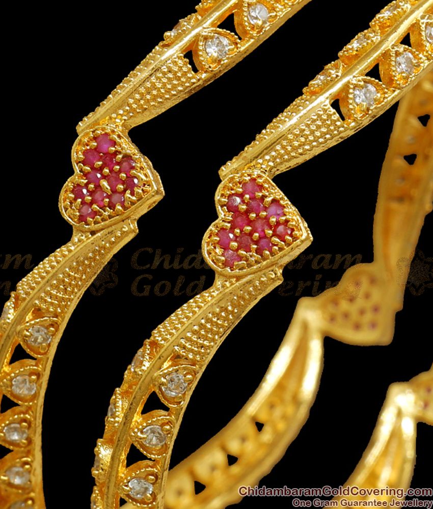 BR2150-2.4 Size Gorgeous Heart Shaped Gold Plated Bangle Stone Collections