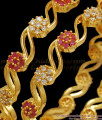 BR2151-2.4 Size Elegant Multi Stone Gold Imitation Bangles Floral Design