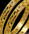 BR2153-2.4 Trendy Set Of Two Forming Gold Bangles Enamel Leaf Design