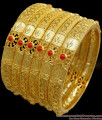 BR2154-2.6 Size Premium Forming 6 Set Gold Bangles Coral Pattern Karnataka Design