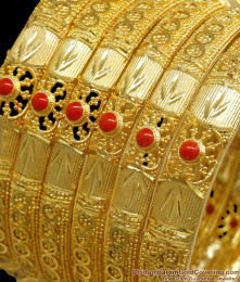 BR2154-2.8 Size Premium Forming 6 Set Gold Bangles Coral Pattern Karnataka Design