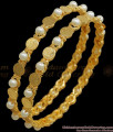BR2166-2.4 Size White Pearls Bangles Lakshmi Coin Gold Plated Designs