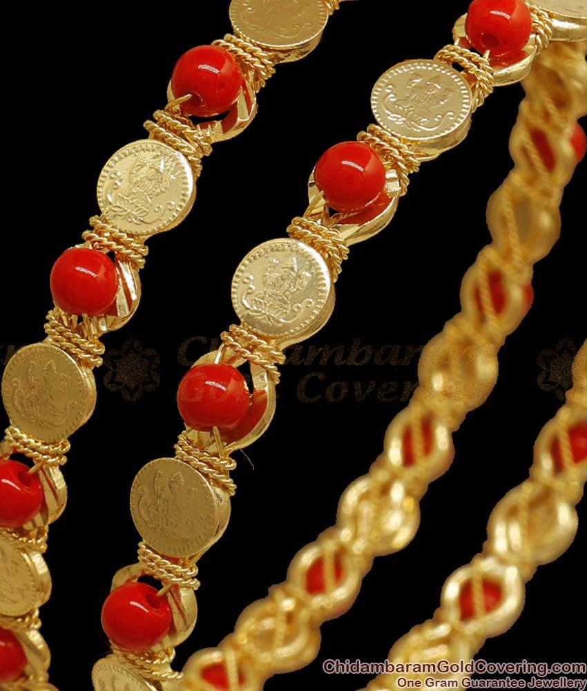 BR2167-2.6 Size Lakshmi Coin Pavalam Gold Coral Bangles Shop Online