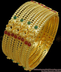 BR2209-2.10 Set of Four Gold Plated Bangle Lakshmi Design Ruby Green Stone BR2209-2.10 Set of Four Gold Plated Bangle Lakshmi Design Ruby Green Stone