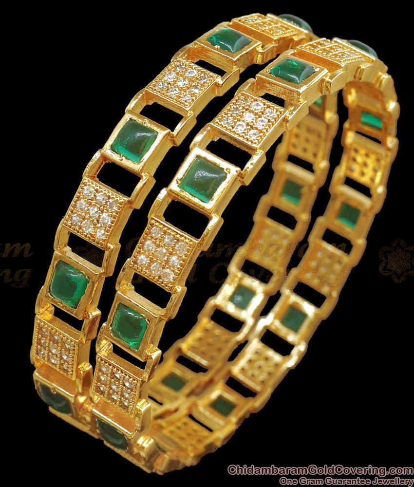 BR2214-2.4 Size Unique Emerald Kemp Stone Bangles Designer Collections