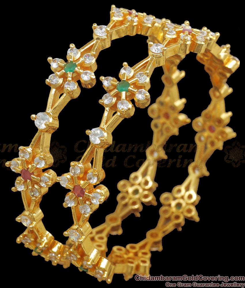 BR2215-2.6 Size Glittering Multi Stone Gold Diamond Bangles Collections Shop Online