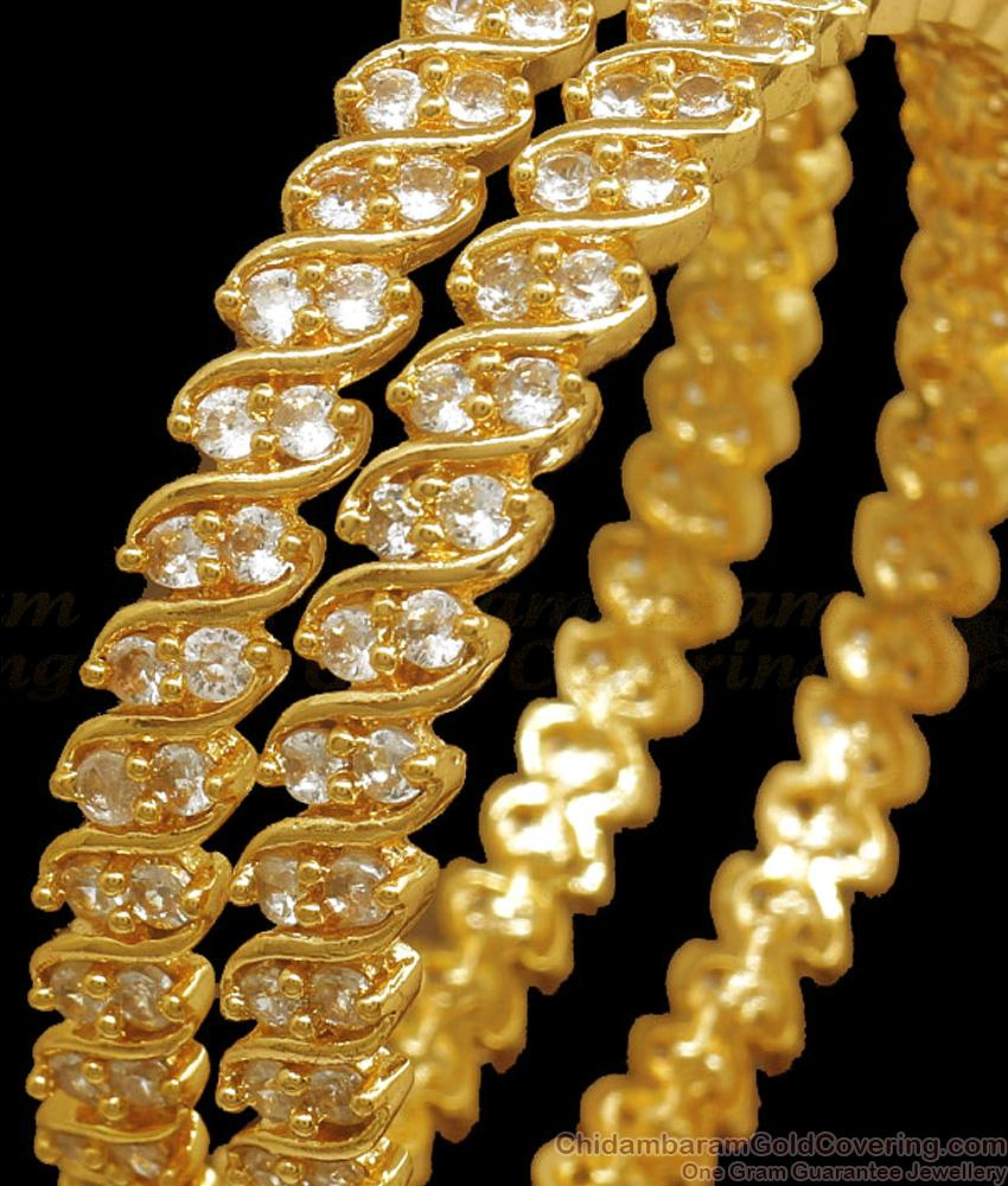 BR2221-2.4 Size Stunning White Ad Stone Gold Bangles Shop Online