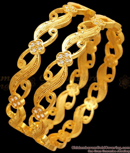 BR2250 2.6 Size Stunning White Ad Stone Forming Bangles Floral 2 Gram Jewelry