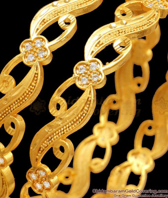 BR2250-2.4 Size Stunning White Ad Stone Forming Bangles Floral 2 Gram Jewelry