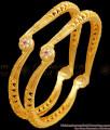 BR2251-2.8 Size Stylish Two Gram Gold Bangle White Ruby Stone Designs