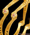 BR2251-2.8 Size Stylish Two Gram Gold Bangle White Ruby Stone Designs