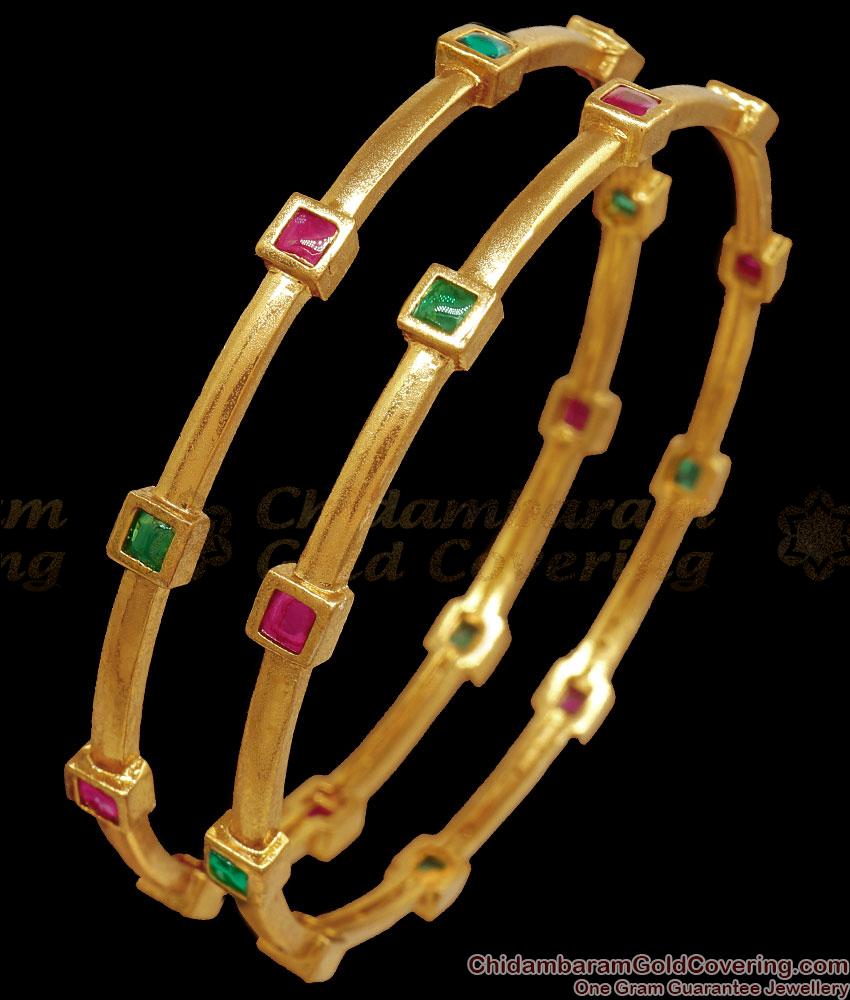 BR2261-2.4 Size Matt Finish Kemp Stone Gold Plated Bangles Shop Online